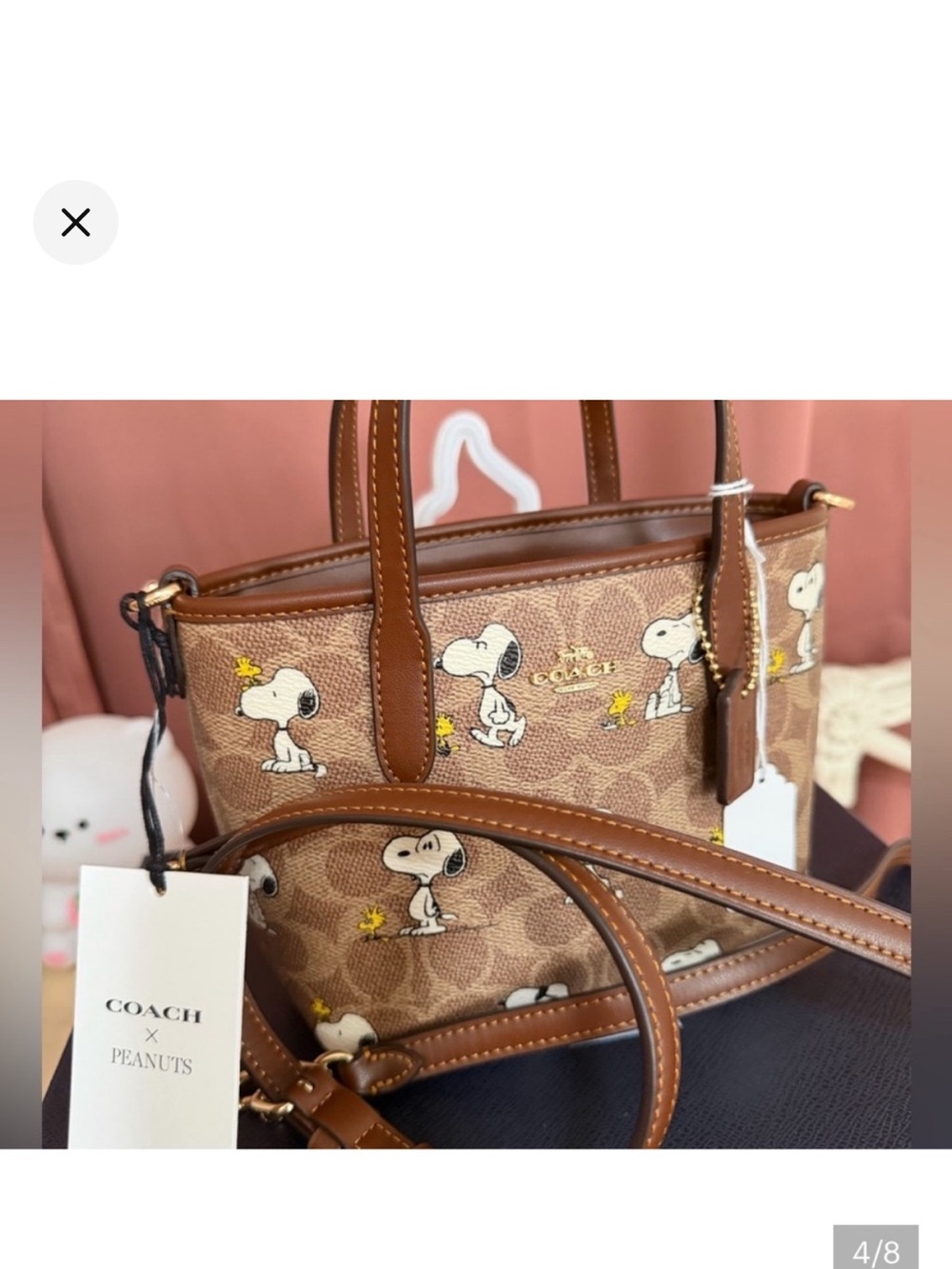 new Coach x Peanuts Brown Signature Snoopy Mini Tote crosbory